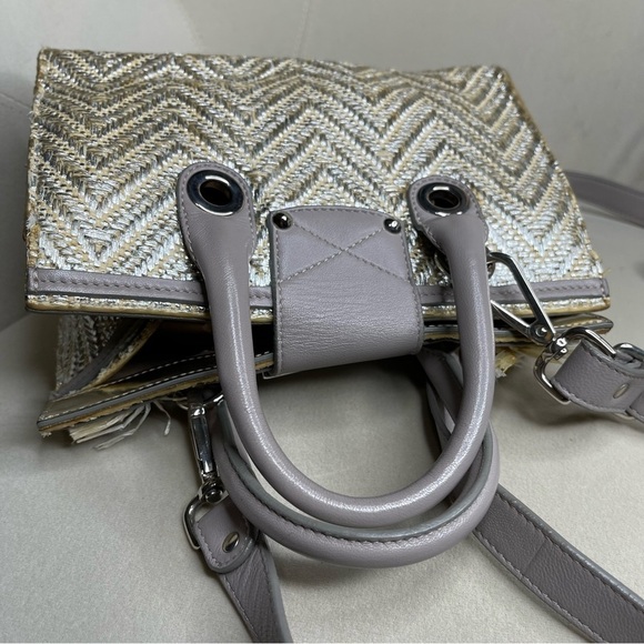JIMMY CHOO 2WAY Shoulder Handbag light Metallic Woven & Raffia Leather Taupe - Picture 7 of 8